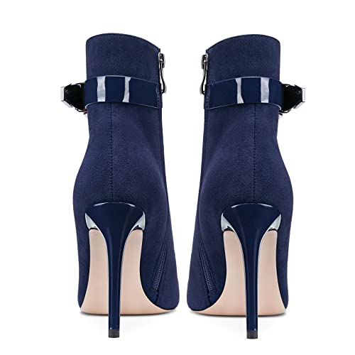 Aachcol Women Ankle Boots Short Bootie Close Pointed Toe Stiletto High Heel Dress Shoes Suede Buckle 4 Inch4