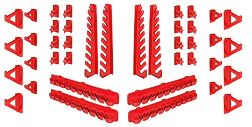 PAFEN Workshop Shelf Storage System - 1152 x 780 mm - Wall Shelf with Black Stacking Boxes, Red Tool Holder - Shed Shelf Wall Plates Extra Strong