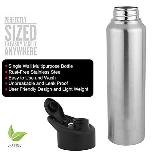 Image of appeasy Stainless Steel Sports Sipper /Modern Stylish Fliptop Leak & Spill Proof Drinking Water Bottle for Outdoor Travel, Yoga, Hiking, Cycling & Camping, 1000 ml (Silver) (12)