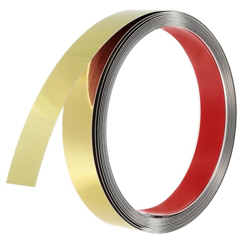 QUARKZMAN Moulures Décoratives Autocollantes en Acier Inoxydable, 5m X 2.5cm Doré Garniture de Moulure Murale Autocollante avec Finition Miroir avec des Sacs et des Cartes pour Mur, Sol