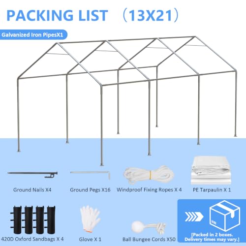 Image of Jocoevol 13x21 FT Enclosed Carport with Roll-up Windows, Removable Sidewalls & Doors and Sandbags for Car Boat Truck Motorcycle, White