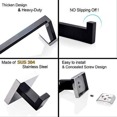 Image of TURS 5-Piece Bathroom Hardware Set Matte Black and Polished Chrome Towel Bar Holder Set Hand Towel Holder Toilet Paper Holder and 2 Towel Hooks,Stainless Steel Wall Mounted