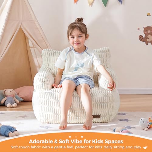 Image of MAXYOYO Bean Bag Chair for Kids, Toddler Bean Bag Sofa with Armrest, Comfy Lazy Chair with Convenient Pockets, Floor Sofa with Filler for Gaming, Reading, Beige