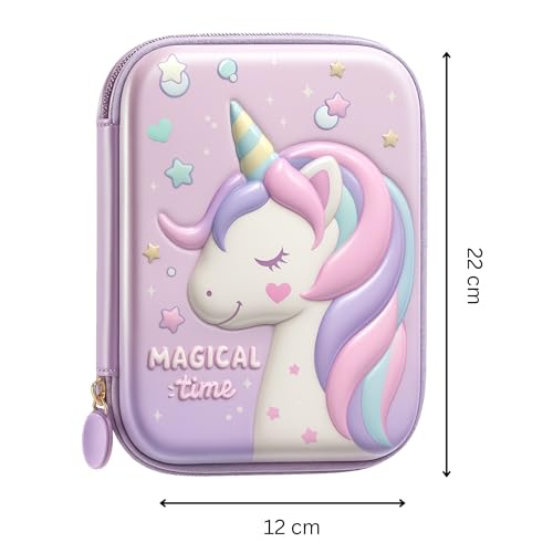 Image of Famyo Cute Pink Unicorn Pencil Box for Girls | Hard Shell Aesthetic Stationery Case for Kids & Teens | Cute Pencil Pouch for School Girls | Pen Storage Box Organizer