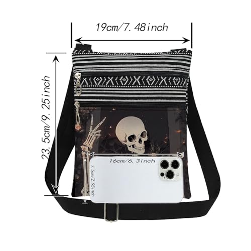 Gothic Skeleton Print Crossbody Bag Edgy Skeleton Messenger Bag Adult Adjustable Shoulder Strap Crossbody Purse Halloween Christmas Birthday Gift Travel Daily Use2