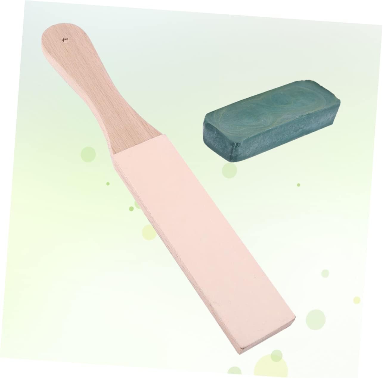 2Pcs Wooden Leather Strop Sharpener with Handle for Knife Blades | Two-sided PU Board, Beige Finish, for Leather Cutting and Making, Compact Carry Size, Includes Grinding Paste