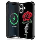 CARLOCA Compatible with iPhone 17 Case,for MagSafe Girl Fashion Graphic Design Shockproof Anti-Scratch Drop Protection Case for iPhone 17 Skull Skeleton Holding Rose Cases