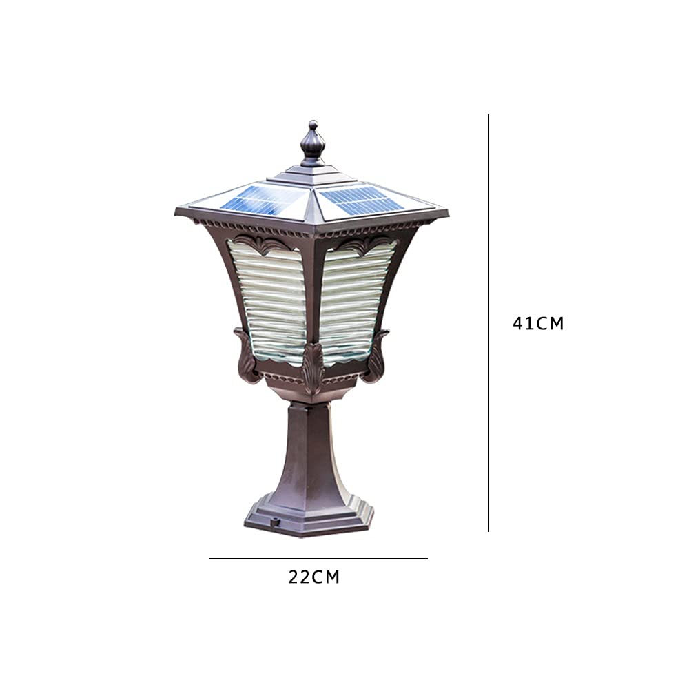 Lampe pilier solaire LED vintage étanche 3 W en alliage d'aluminium européen et verre 2500 mAh Marron 20/40 cm