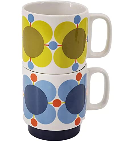 Orla Kiely Lot de 2 tasses empilables Atomic Flower Sky & Tournesol Cover