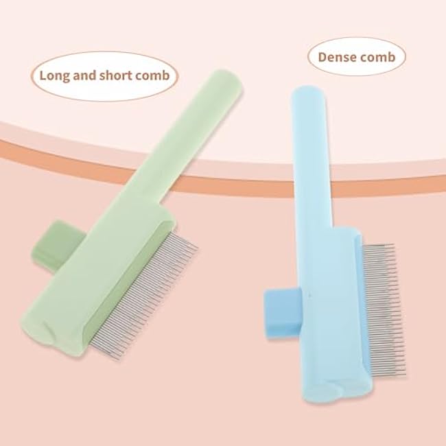 Cat Comb, Pet Hair Removal Brush with Release Button, Flea Comb for Pet, Self-Cleaning Grooming Brush for Massaging and Removing Shedding Hair, Blue-EouwH1VF