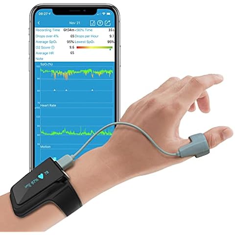 Pulse Oximeter Approved UK, 72 hr Battery Life Sleep Apnea Monitor with Bluetooth, Wrist Oxygen Monitor Finger Adults ,Portable Blood Oxygen Monitor with Free APP&PC Report Cover