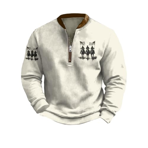 LOAIHA Western Pullover Men Quarter Zip Hoodie Men Long Sleeve Aztec Jacket Cowboy Shirts for Men Vintage Country Sweatshirt