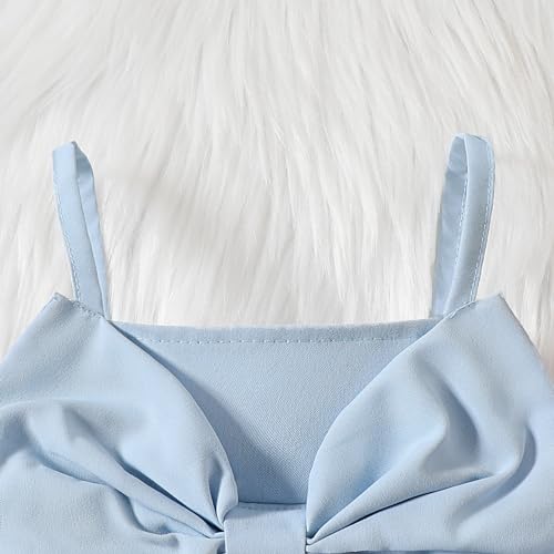 BILIKEYU Roupas de verão para meninas fofas com laço sem mangas e calças de cintura alta, 2 peças, A