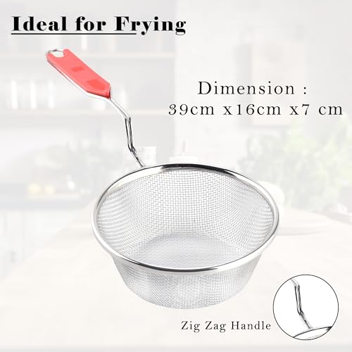 Image of Kuber Industries Pack of 3 Stainless Steel Deep Fry Strainer for Kitchen - 6 no. Oil Cooking Jhara /Filter /Channi for Chips & Pasta - Silver & Red