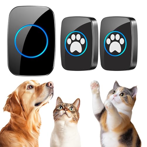 Edge Touch Dog Bell – Blk Long-Range Wireless Dog Door Bell 1000ft with LED, Waterproof Dog Buttons & Dog Clicker for Communication, Durable Bells for Dog Training to Go Outside(2 Bells & 1 Chime)