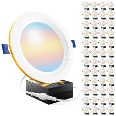 Sunco 48 Pack 6 Inch LED Recessed Light with Night Light, Flush Mount Ceiling Light, Baffle Trim Slim Can Lights, 1500 LM, Selectable CCT 2700K/3000K/4000K/5000K/6000K, Dimmable, 14W=100W ETL