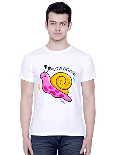Image of CreativiT Graphic Printed T-Shirt for Unisex Snail Slow Down Tshirt | Casual Half Sleeve Round Neck T-Shirt | 100% Cotton | D00680-66