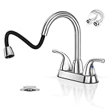 Phiestina Pull Down Sprayer Chrome 4 Inch Bathroom Bar Sink Faucet, 3 Hole Centerset Pull Out Utility Bar Sink Faucet, with 360 Swivel Spout, Metal Pop-Up Drain and Water Supply Lines, BF04007-B11-C