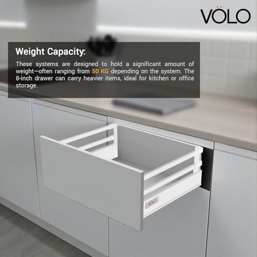 Image of VOLO Soft Close Tandem Drawer Slide System for Modular Kitchen - Double Gallery Metal Side Panels, Innotech Type, 50Kg Load Capacity | 1 Set | (White, 8 Inch X 500MM)