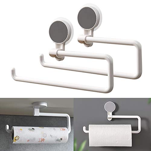 EQLEF Portarrollos Cocina, Soporte de Toalla de Papel Sin Taladrar Montado en La Pared, Estante de Almacenamiento Autoadhesivo para Gabinete de Baño de Cocina (Paquete de 2)