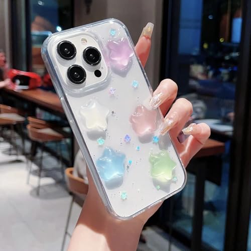 Image of COVERLY for iPhone 12 Pro 3D Luxury Star Resin Phone Case,Trendy Translucent Cute Hard Epoxy Art Crystal Clear -Non Yellowing Love Heart Embossed Pearl Dreamy Princess Cover for Apple iPhone 12 Pro