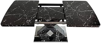 Modern Extended Marble Dining Table for 4-8, Rectangle Kitchen Dining Room Table with Black Marble Top & X-Shape Legs (Black11)