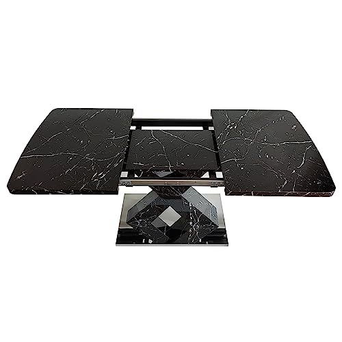 Modern Extended Marble Dining Table for 4-8, Rectangle Kitchen Dining Room Table with Black Marble Top & X-Shape Legs (Black11)