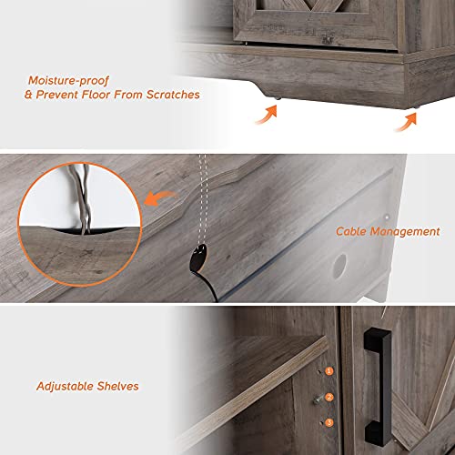 Image of WAMPAT Farmhouse Style TV Stand for 55-65 inch TV w /Distressed Wood Finish
