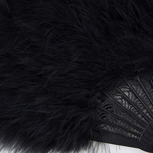 Babeyond Roaring 20S Vintage Style Peacock & Black Marabou Feather Fan Flapper Accessories For Costume Halloween Dancing Party Tea Party Variety Show (Black-Black Rib) #TOP1