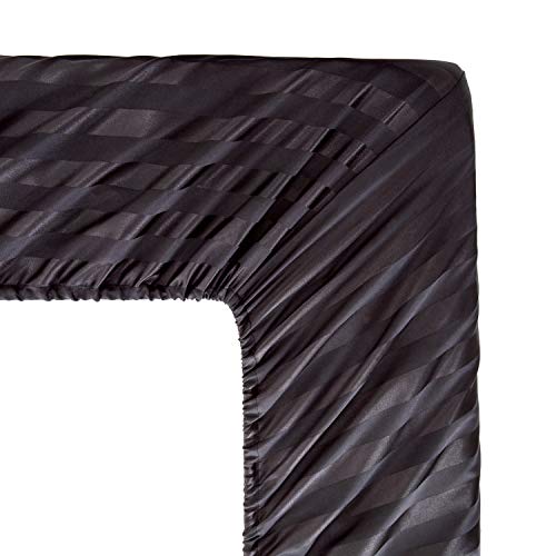 Satin-Silk Sheets Queen Size Bed Set, Black Soft Cooling Deep Pocket Queen Sheets, Hypoallergenic, Wrinkle and Fade Resistant Bedding Set, 4 Piece, Striped