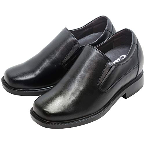 CALTO Men's Invisible Height Increasing Elevator Shoes - Black Leather Slip-on Lightweight Casual Loafers - 3.6 Inches Taller - K31714 - Size 9 D(M) US3