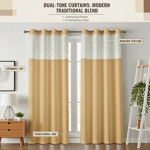 Image of IVAZA Dual-Tone Design 100% Complete Blackout Curtains - Room Darkening Curtain for Windows -, Heavy Blackout, Thermal Insulation Curtains, Black Out Curtain for Windows 5 feet Set of 2 Beige