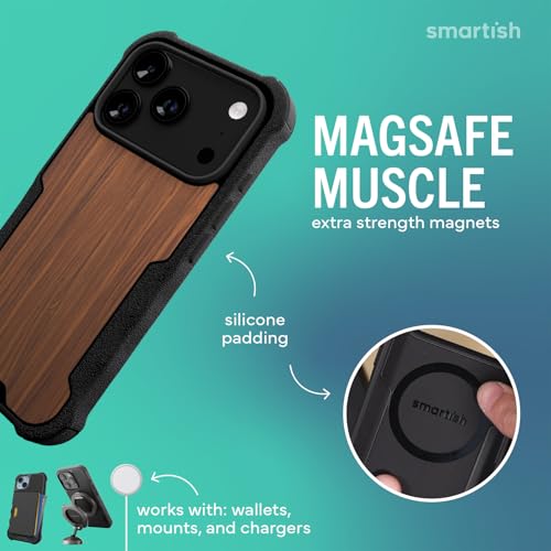 Image of Smartish iPhone 17 Pro MagSafe Case - Gripzilla Protective Magnetic Case for Men [Rugged + Tough] Military Grade Heavy Duty Grip Armor - Drop Tested for iPhone 17 Pro - Walnut Woods