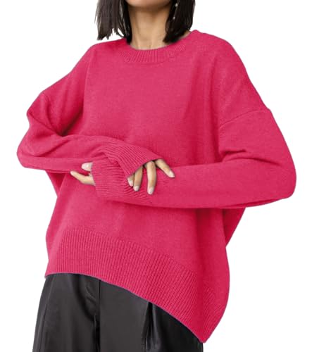 Image of Ckikiou Oversized Crewneck Cute Slouchy High Low Sweater for Women Fall Winter Casual Long Sleeve Soft Knitted Pullover Top