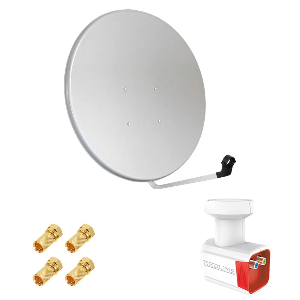 Pack Antenne Parabole Acier 100 cm Gris Clair + LNB Twin Full HD 1080p 4K Gain 70DB Bruit 0.1 DB + 4 Connecteurs fiche F