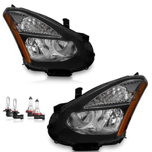 Image of Headlights for 2008-2013 Nissan Rogue with High /Low Beam Bulbs | Halogen Headlights Assembly for 2008-2013 Nissan Rogue, Black Housing, Driver & Passenger Side