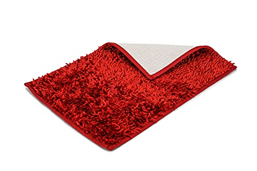 Image of CASA-NEST Premium Anti Skid Bath Mat,Super Soft Doormat,Shaggy Microfiber,Washable,Size=16x24 Inch,Color-Red