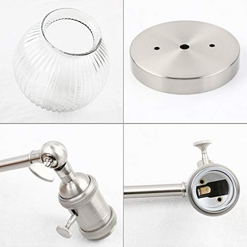 Yosoan Industrial Ribbed Globe Glass Wall Light Fittings, Switched Wall sconces Lighting for Kitchen Island Living Room Bedroom (Brushed)