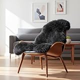 Genuine Sheepskin Rug Soft Fur Single Pelt Throw Rug for Sofa, Bed Or Floor Decor, (Black)