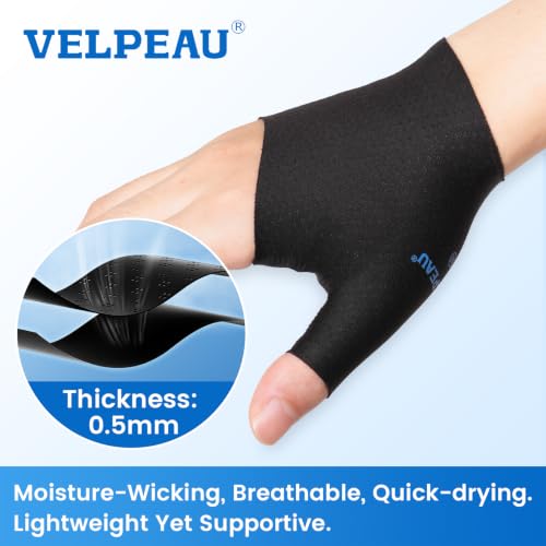Image of VELPEAU Elastic Thumb Wrist Support Brace (Pack of 2), Splashproof Compression Sleeve for Arthritis Pain, Tendonitis, Sprains, Sports, Splint Liner, Fits Left & Right Hands (Upgraded Short Version - Black, Medium)