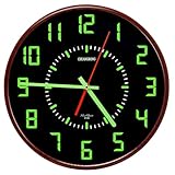 Oxmidud Glow in The Dark Thin Wall Clock，12 Inch Silent Non-Ticking Vintage Battery Operated Quartz Retro Analog Easy to Read Clocks for Home & Office Decor Living Room Bedroom