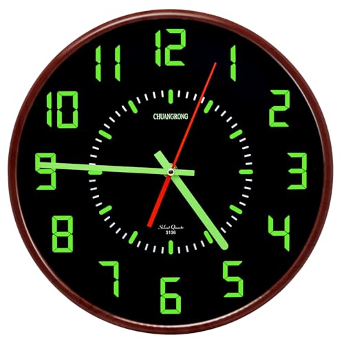 Oxmidud Glow in The Dark Thin Wall Clock，12 Inch Silent Non-Ticking Vintage Battery Operated Quartz Retro Analog Easy to Read Clocks for Home & Office Decor Living Room Bedroom