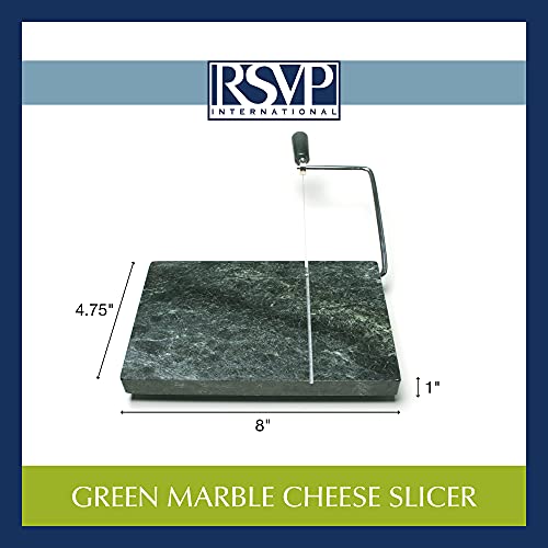 RSVP International Polished Marble Board with Wire Slicer Cut Cheese, Meats, Vegetables for Charcuterie Appetizers, 1.5 Gallon, Green