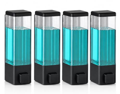 Image of BATH GURU Wall Mounted Soap Dispenser Pack of 4, 350ml, ABS Plastic Manual Liquid Soap Dispenser for Bathroom Kitchen, Home & Commercial use, Refillable Hand Wash Shampoo Sanitizer Dispenser, Black C