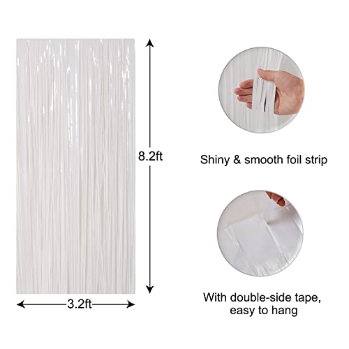 4 Pack 3.2X8.2Ft Tinsel Foil Fringe Curtains, Streamers Backdrop Curtains With Adhesive, Photo Booth Background - Home Wall Window Decorations For Birthday, Wedding Party Decor, White #TOP2