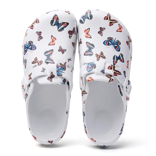 Image of Eliogn Women's Garden Clogs with Print, Waterproof Slip Resistant Work Clogs, Lightweight EVA Slip-On Mules, Cushioned Comfortable Shoes for Nurse, Chef, Kitchen, Beach