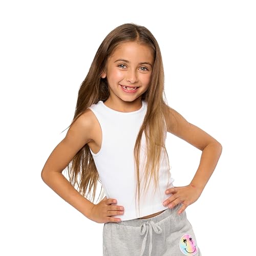 Little Girls Crop Tank Tops Basic Ribbed Sleeveless Fun Top Summer Exercise Yoga Gym Shirts Fits Ages 4-63