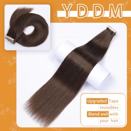Image of YDDM Dark Brown Tape in Hair Extensions Human Hair, 22 Inch 20pcs Invisible Seamless Tape in Hair Extensions for Women Straight 100% Remy Human Hair(2#,22 Inch)