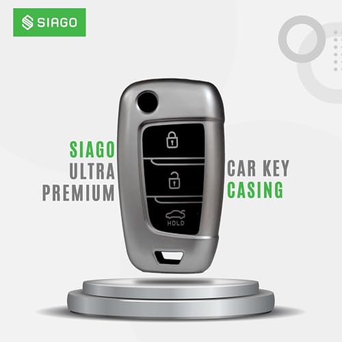 Image of SIAGO TPU Key Cover and Round Key Chain Compatible with Hyundai Verna 2024 2023 | i20 N line N6 Car 3 Button Flip Key (Grey)