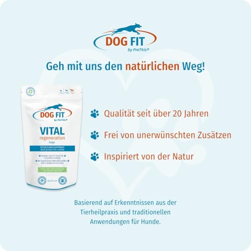 DOG FIT by PreThis® VITAL Regeneration für Hunde | Mit Kollagen, Kieselerde & L-Lysin | Nährstoffe für Rückenstrukturen, Knorpel, Sehnen & Bänder | 60 Kapseln | Large ab 25 kg
